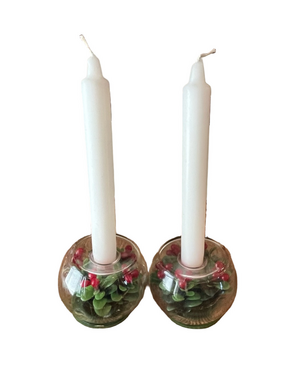 Vintage MCM Christmas Holiday Terrarium Candle Holders - Set of 2